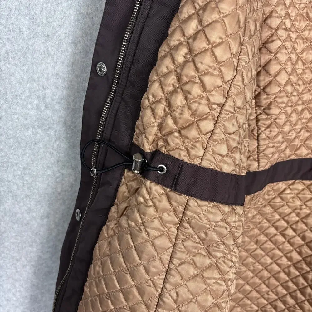 Lands End Jacket Women Medium Quilted Lining Rain Parka Buckle Collar Equestrian